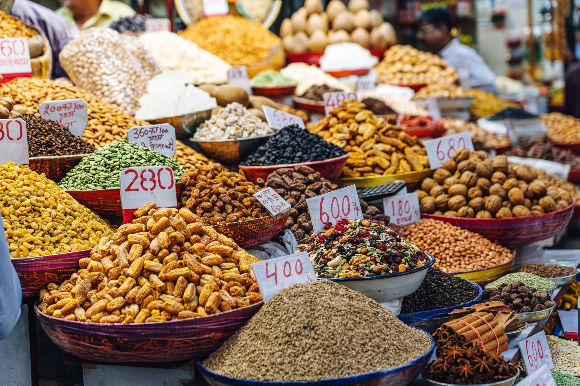 Colorful Spice Stall in a Bustling Indian Market