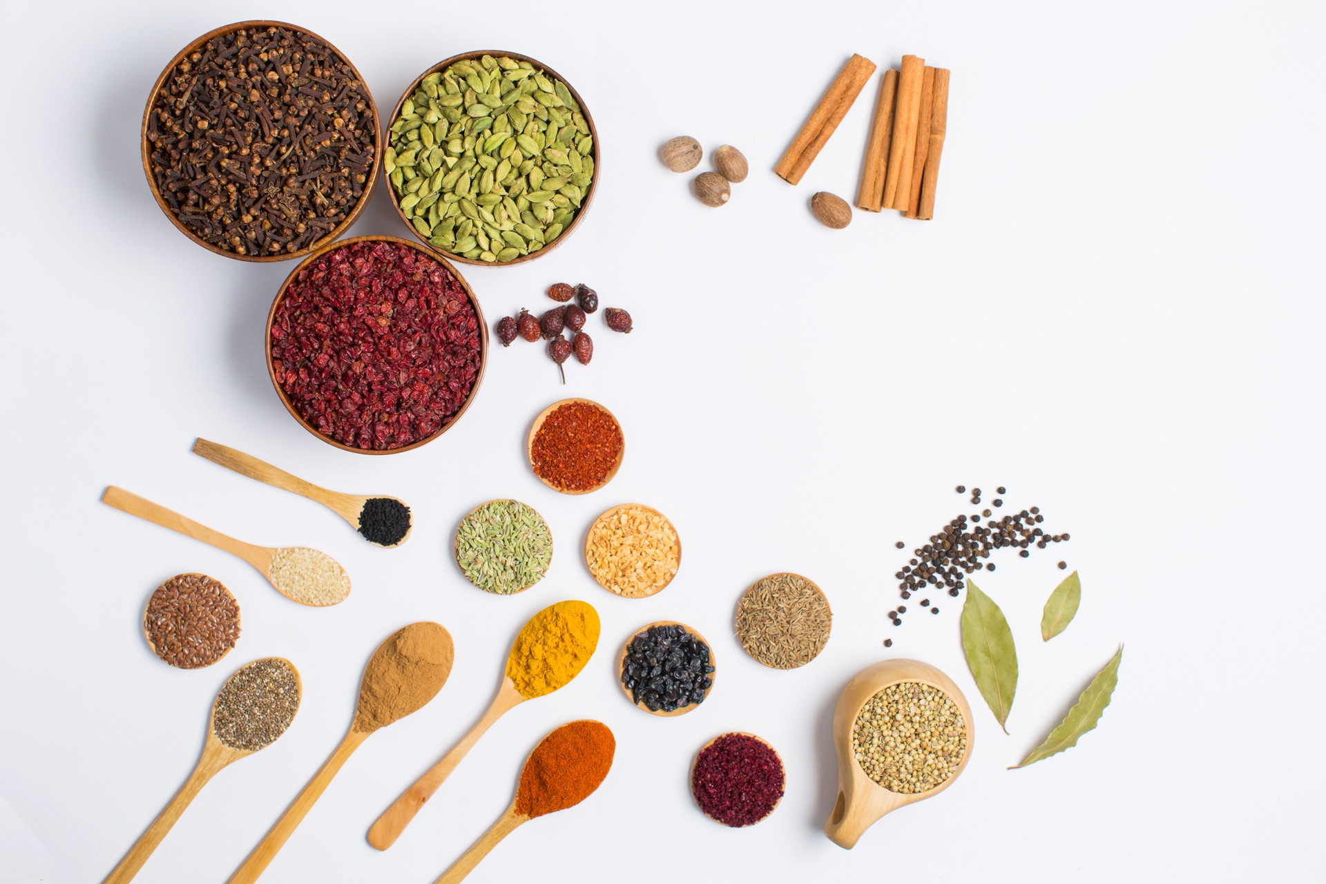 Many various spices on a table