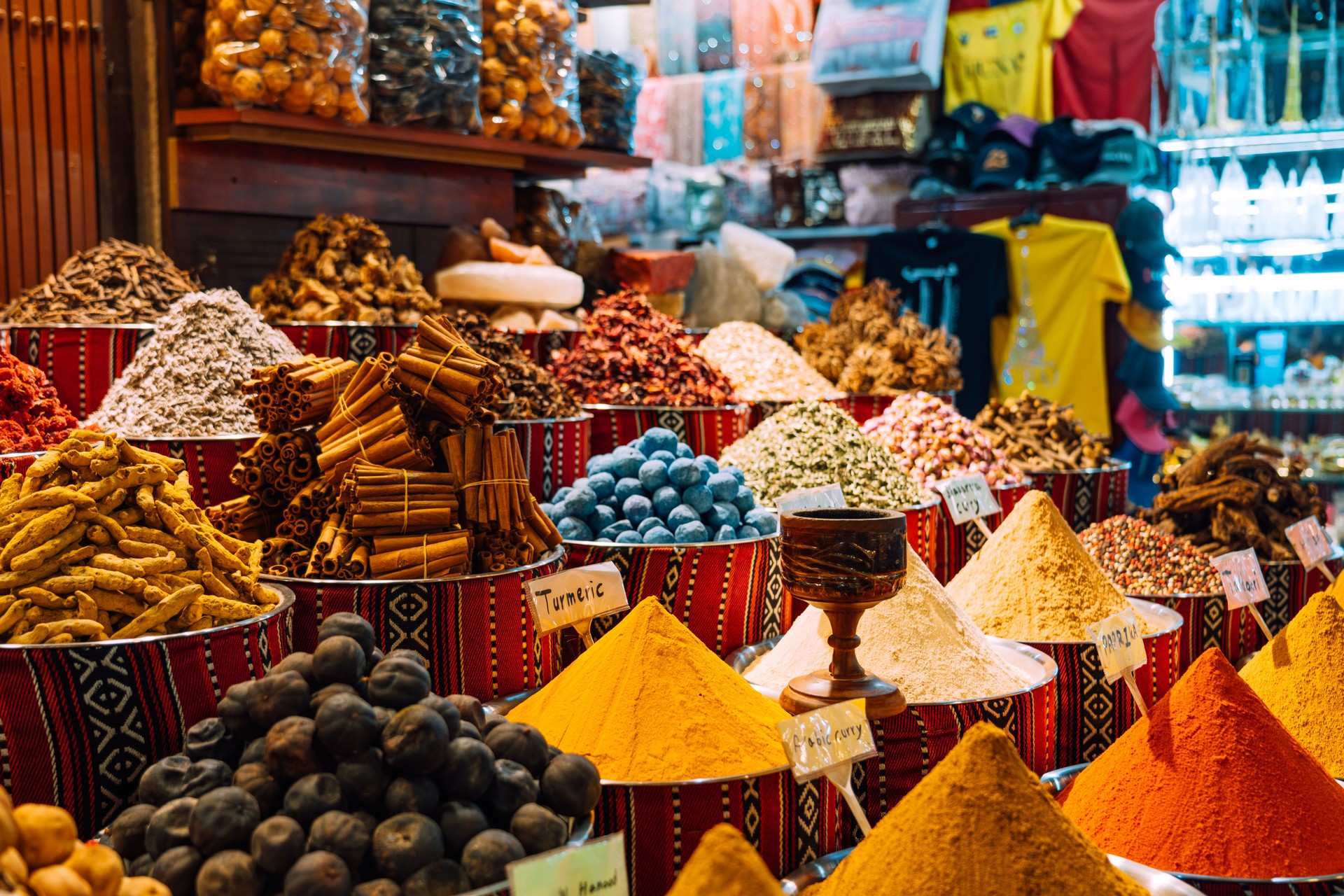 Vibrant Spice Market Display Featuring Piles of Exotic Flavors in Dubai